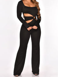 Round Neck Long Sleeve Personality Slim Sexy Waist Jumpsuit
