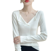 French Retro Half V-neck Knitted Bottoming Shirt For Women Slim Fit Slimming