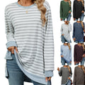 Women's Striped Contrasting Color Crew Neck Long Sleeve Top