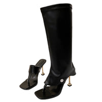 High-heel Thin-strap Toe-loop Square-toe Sandal Boots
