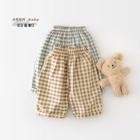Boys Cotton Loose-fit Plaid Wide-leg Pants