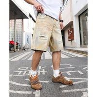 Washed Make Old Ripped Straight-leg Denim Men's Shorts