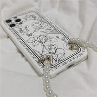Ins Sketch Flower Pearl Chain Phone Case