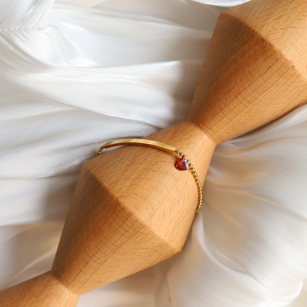 Red Heart Glossy Strip Simple Ball Bracelet