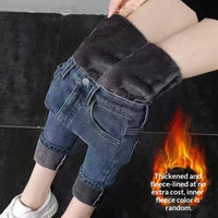Womens High-waisted Fleece-lined Extra-thick Denim Jeans