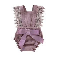 European And American Cute And Popular Baby Romper Lace Cotton And Linen Bow Romper