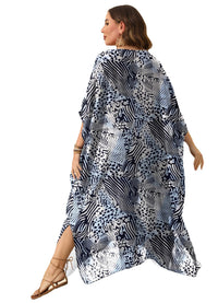 Irregular Print Loose Blouse Beach Vacation Split Floor-Length Dress