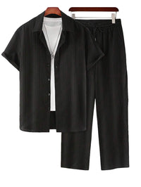 Mens Plus-Size Casual Loose Short-Sleeve Shirt And Pants Set