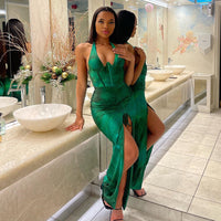 Neck-hanging Slit-printed Dress For Women