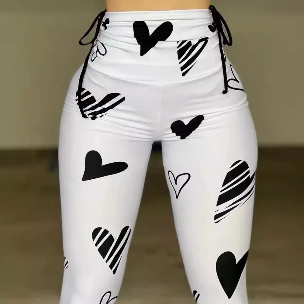 Drawstring Heart Print Yoga Sports Hip-hop Fitness Leggings