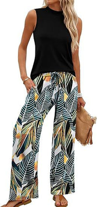 European And American-style Slim-fit Printed Casual Set