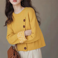 Laid-back Yellow Slanted-button Knit Undershirt Sweater