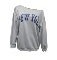 Women's Simple Letter Print Off-shoulder Long Sleeve Sweater