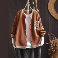 Retro Knitted Cardigan Women Round Neck Loose
