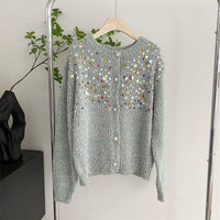 Sweet Design Idle Style Sequined Sweater For Women Spring And Autumn New Knitted Cardigan Outerwear Top