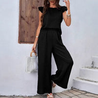 Elegant Crew-neck Vest And Wide-leg Pants Womens Outfit