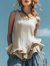 Casual Fashion Sleeveless Top With A Ruffled Hem