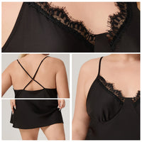 Plus-size Satin Chiffon Camisole Pajamas For Women Sexy Lace Nightdress With V-neck