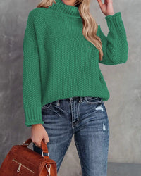 Women's High-neck Long-sleeve Rolled-edge Knit Sweater