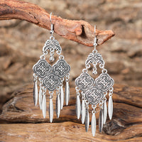Ethnic Style Silver Distressed Earrings Retro Hollow Pattern