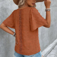 Women's Round-Neck Hollow-Out Lace Short-Sleeve Shirt