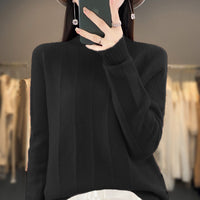 Women's Pullover Half Turtleneck Solid Color Knitted Comfortable Warm Sweater