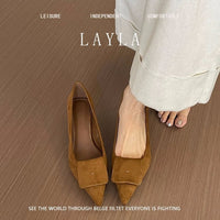 Elegant French Pointed Toe High Heels For Women, Velvet, Slim Heel, Spring 2025 New Collection, Versatile Low-Cut Commute Shoes