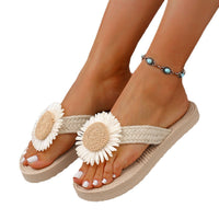 Straw-soled Outdoor Floral Flip-flops Beach Sandals