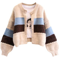 Short Spring And Autumn Knitted Retro College Style Round Neck Sweater
