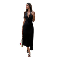 Women's Elegant Ruffle-Trim Halter Deep V-Neck Dress