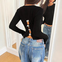 Back-Neck Bow Hollow-Out Knitted Base Top For Women
