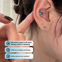Titanium Steel Blue Zircon Four-Claw Threaded Earrings