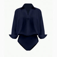 Womens Slim-fit Mandarin-collar Three-quarter-sleeve Shirt