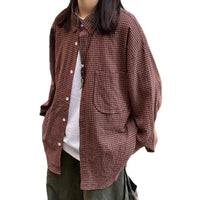 Retro Effortless Loose-Fit Versatile Plaid Lapel Long-Sleeve Shirt