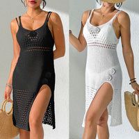 Womens Hand-Crocheted Floral Patchwork Hollow-Out Split Dress