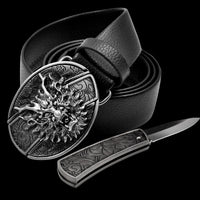Men's Leather Smooth Buckle Belt Knife