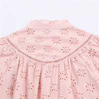 Women's Fashionable Casual Loose Long-Sleeve Hollow-Out Embroidered Shirt