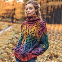 New 3D-printed Loose-fitting High-neck Top For Fallwintercross-border Style Casual Off-shoulder Design For Women