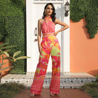 Red Jumpsuit Trousers High Waist Backless Vacation Style Beach Pants