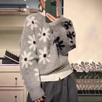 Round Neck Flower Western Style Soft Glutinous Loose And Lazy Style Pullover Sweater