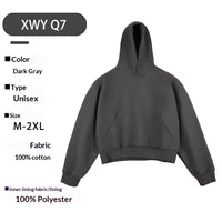 Loose Padded Cropped American High-street Style Fleece-lined Hooded Sweatshirt