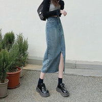 Summer Mid-length Split Denim Skirt