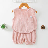 Summer Pure Cotton Yarn T-Shirt And Thin Childrens Shorts Two-Piece Set