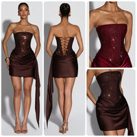 Women's Strapless Glittering Diamond Waist-Cinching Dress