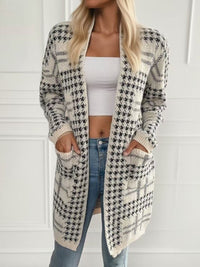 Women's Houndstooth Knitted Long Knitted Jacket