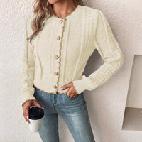 Elegant Contrast Color Lace Heart-shaped Button Knitted Cardigan Coat