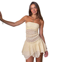 Womens New Sexy Lace Tube Dress Irregular Gown