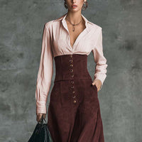 Elegant Shirt Paired With A Patchwork Flared A-line Skirt