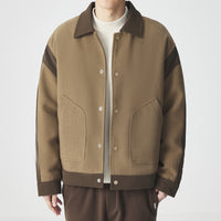 Fashion Color Contrast Lapel Down Jacket Men