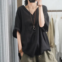 Half-sleeved Casual Loose-fitting Plus Size V-neck Top T-shirt With Short Sleeves